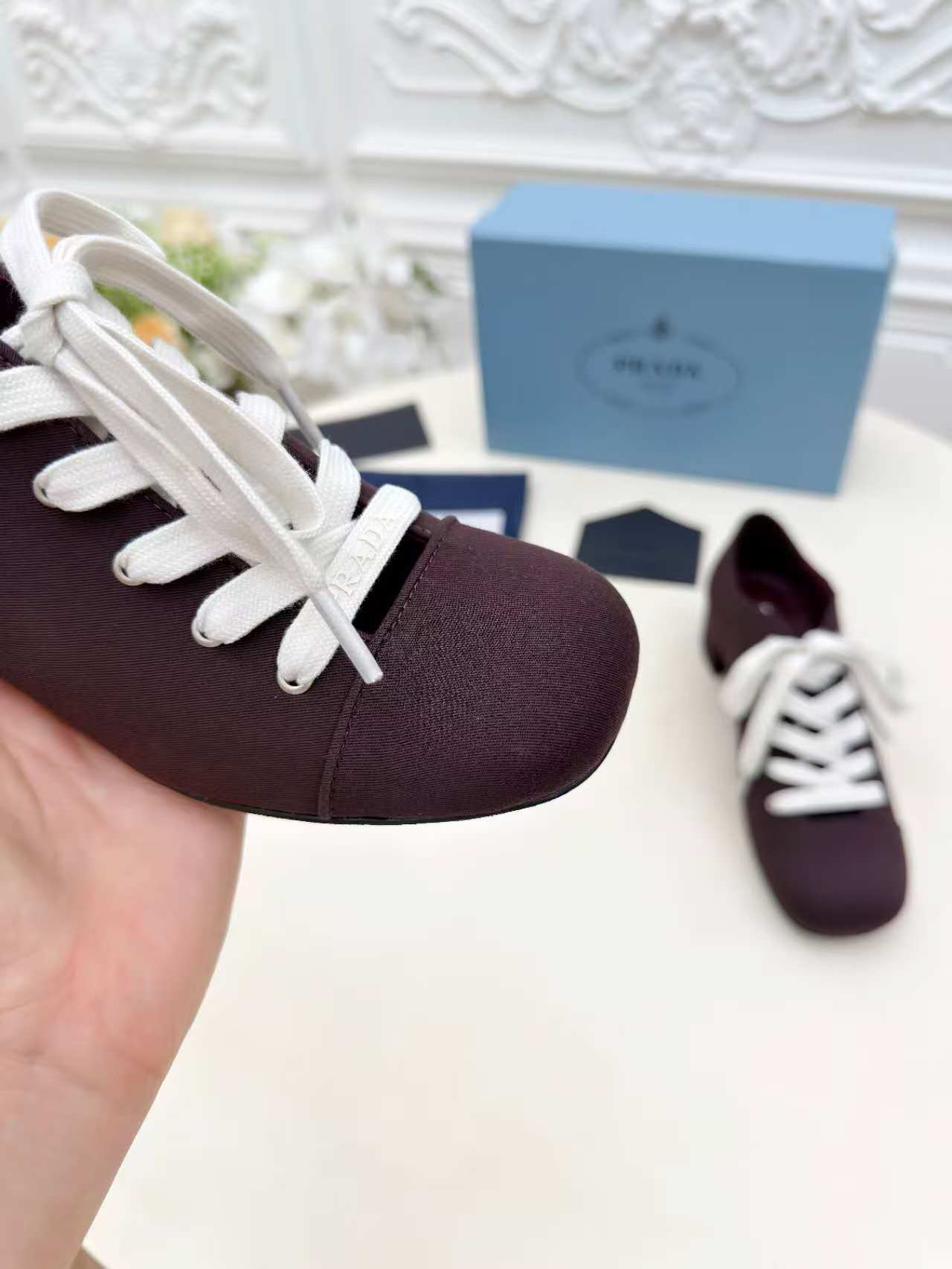 Prada 25 Mary Jane Shoes 55mm Dark Plum Fabric 564187