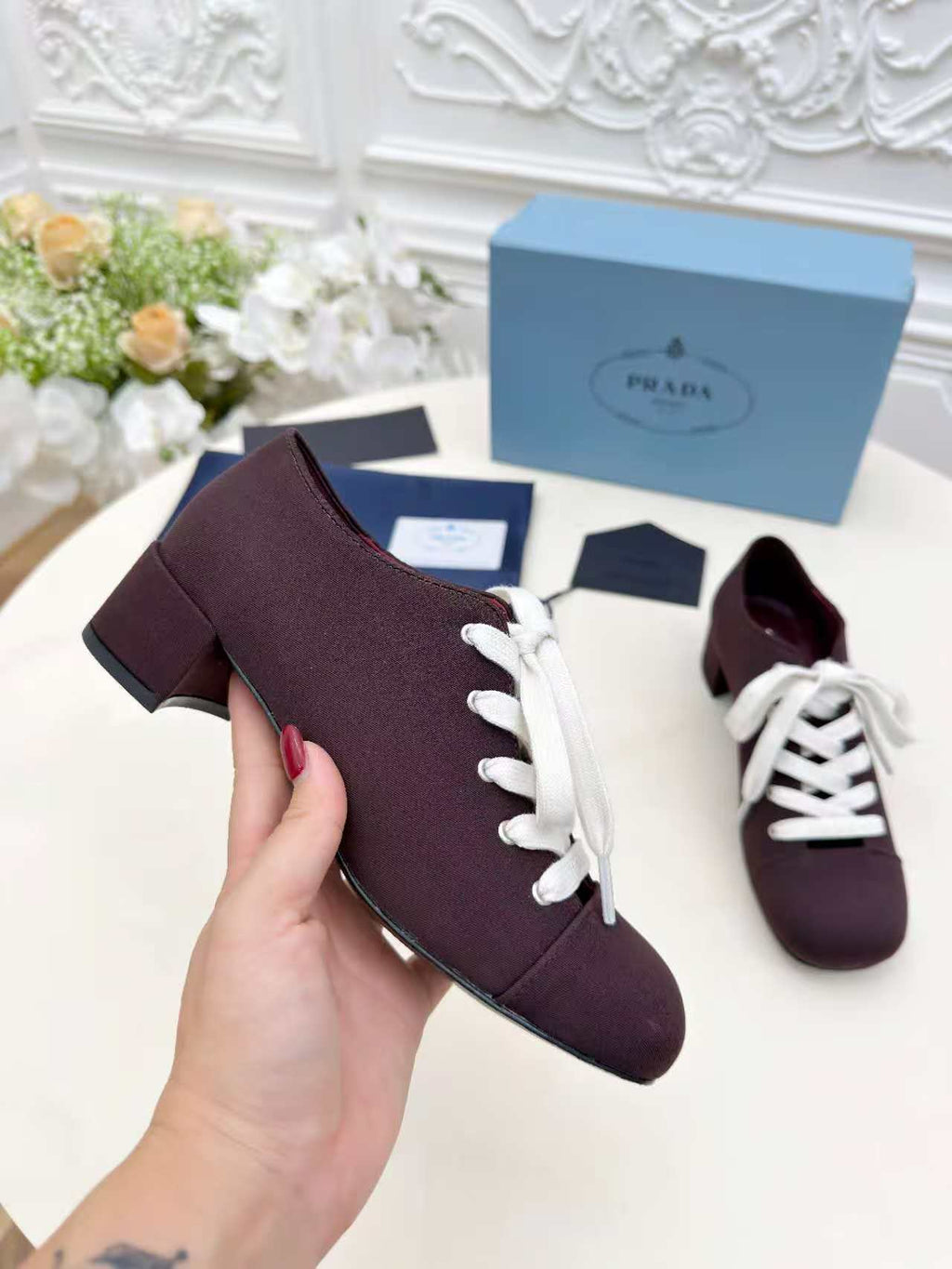 Prada 25 Mary Jane Shoes 55mm Dark Plum Fabric 564187