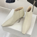 The Row 2025 Square Toe Kitten Heel Ankle Boot Cream Sheepskin 572053