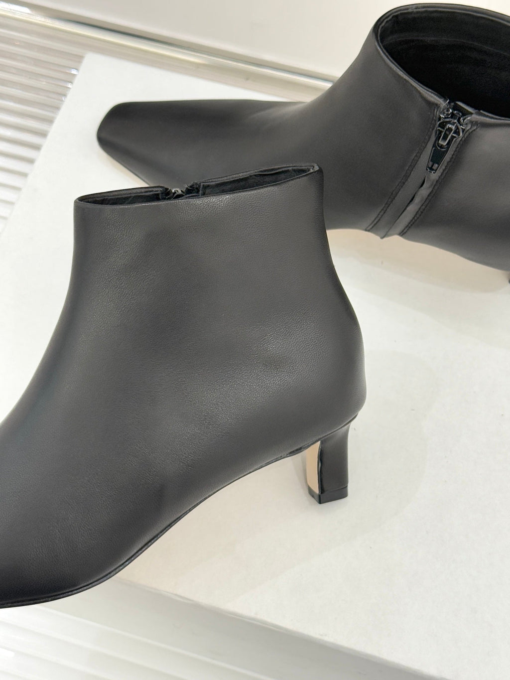 The Row 2025 Square Toe Kitten Heel Ankle Boot Black Sheepskin 572054