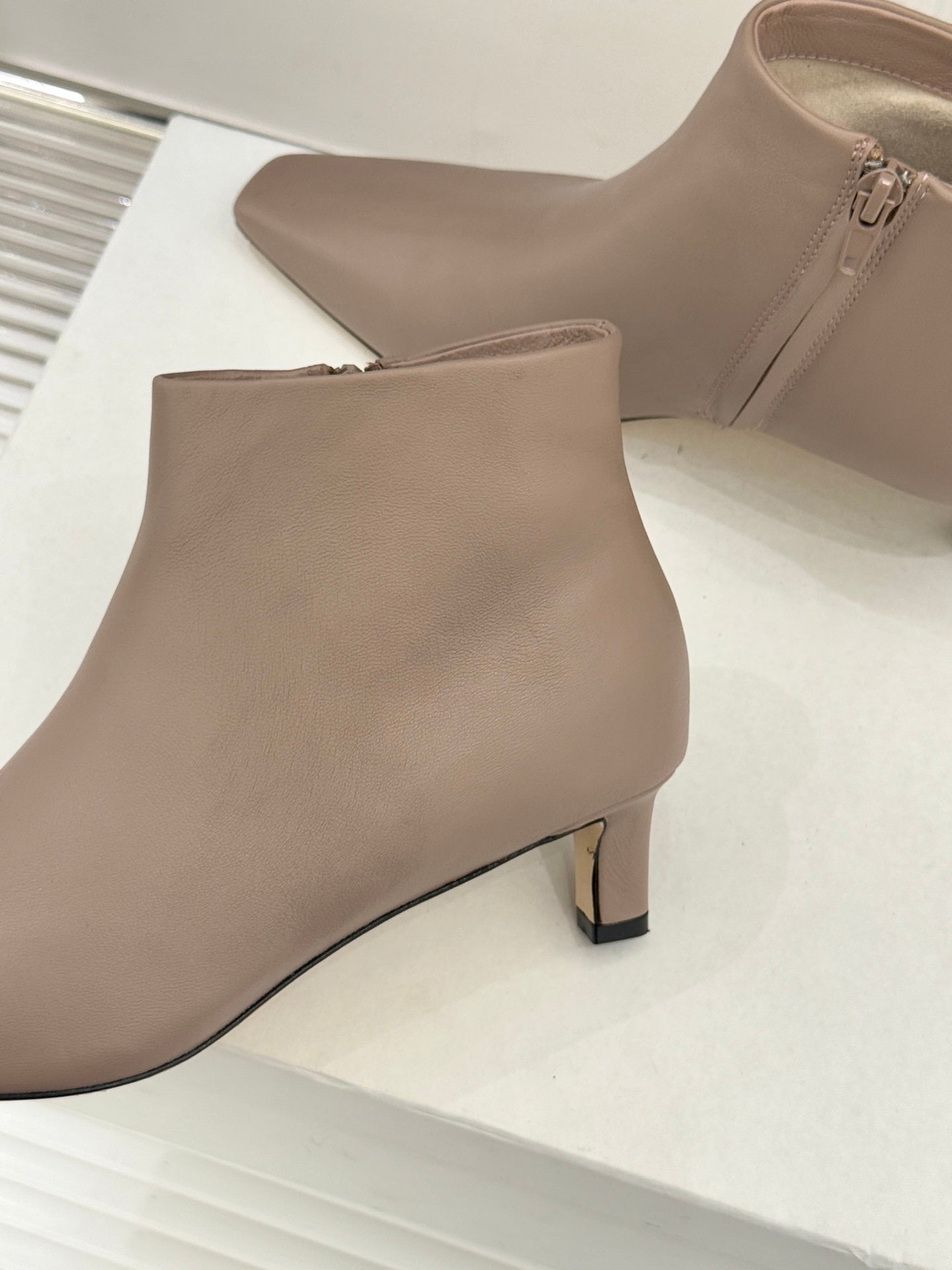 The Row 2025 Square Toe Kitten Heel Ankle Boot Nude Sheepskin 572049