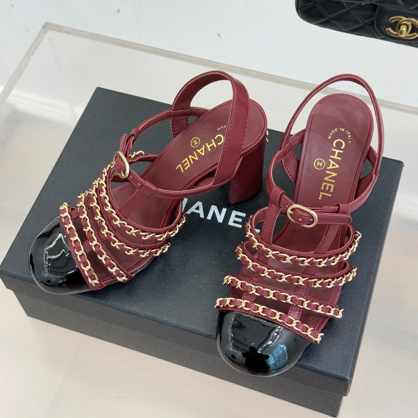 Cruise 25/26 Slingbacks 90mm Black Burgundy Lambskin & Patent Calfskin