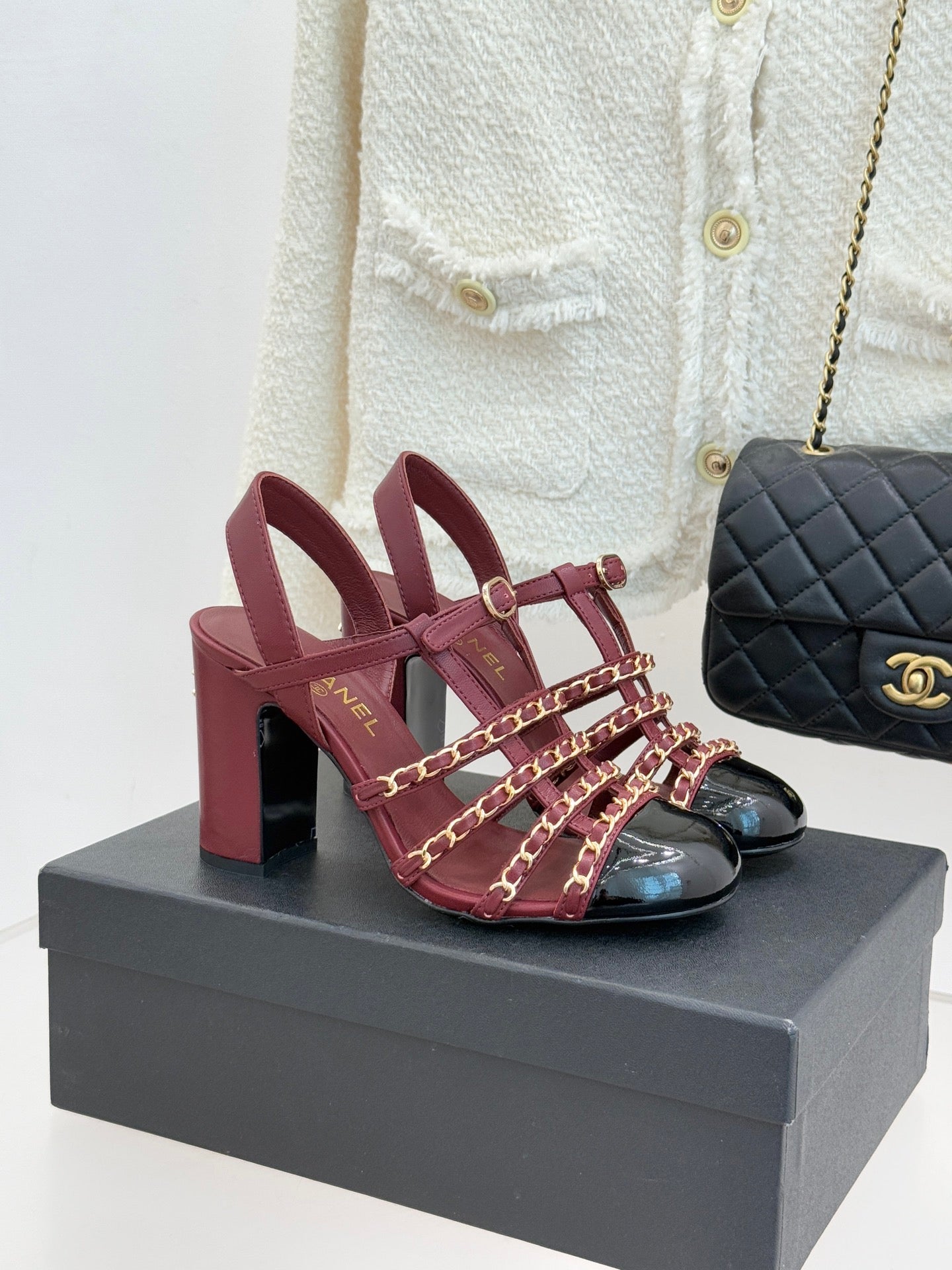 Cruise 25/26 Slingbacks 90mm Black Burgundy Lambskin & Patent Calfskin