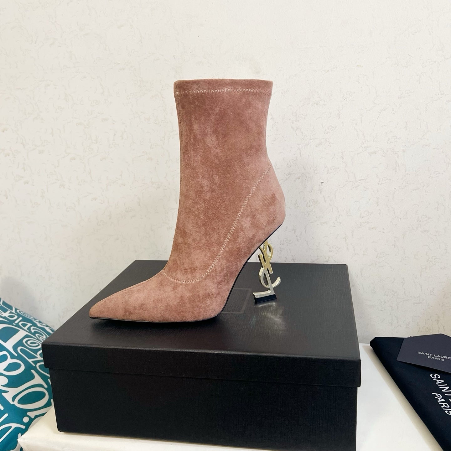 YSL 2025 Opyum 110mm Heel Ankle Boot Light Brown Suede 575012