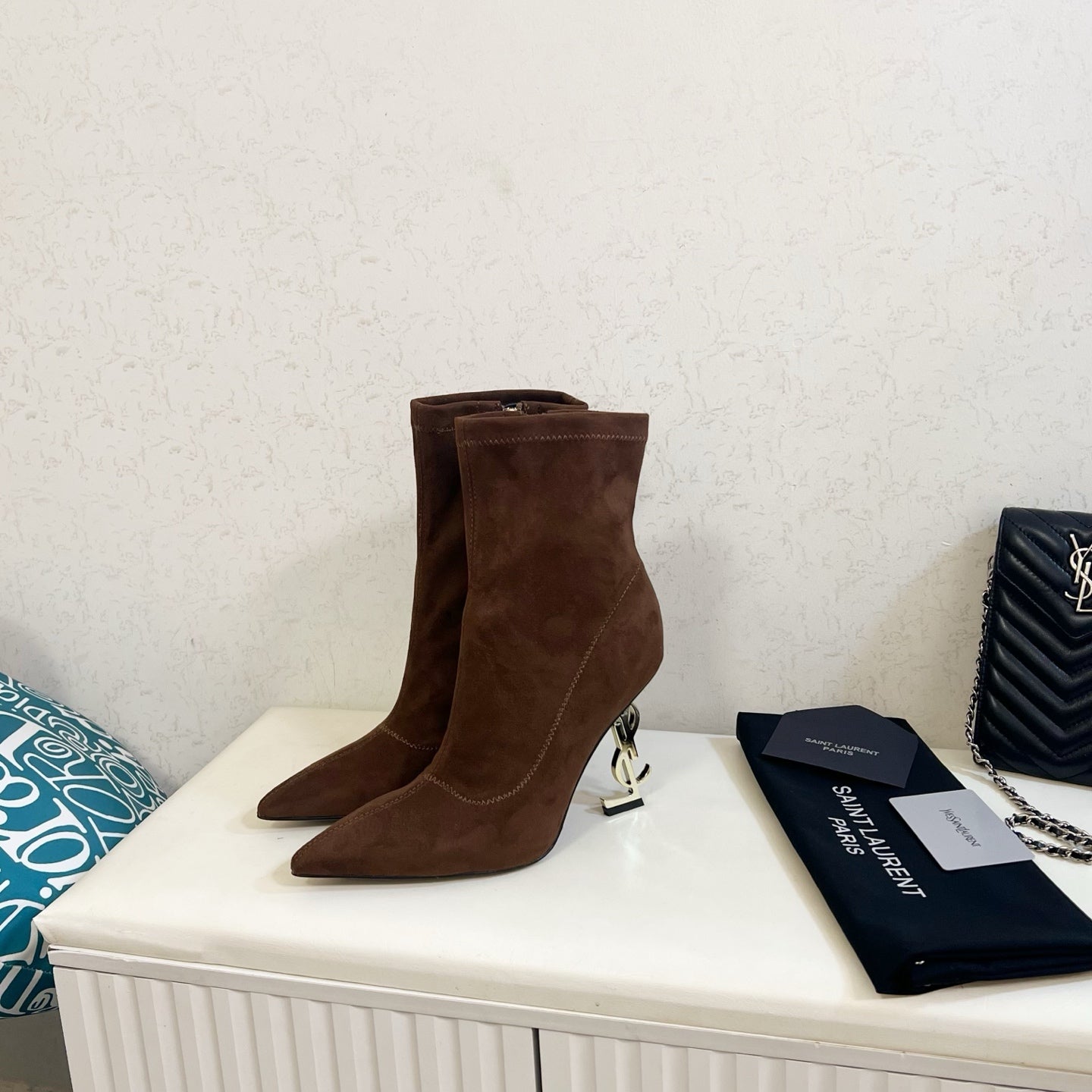 YSL 2025 Opyum 110mm Heel Ankle Boot Brown Suede 575010