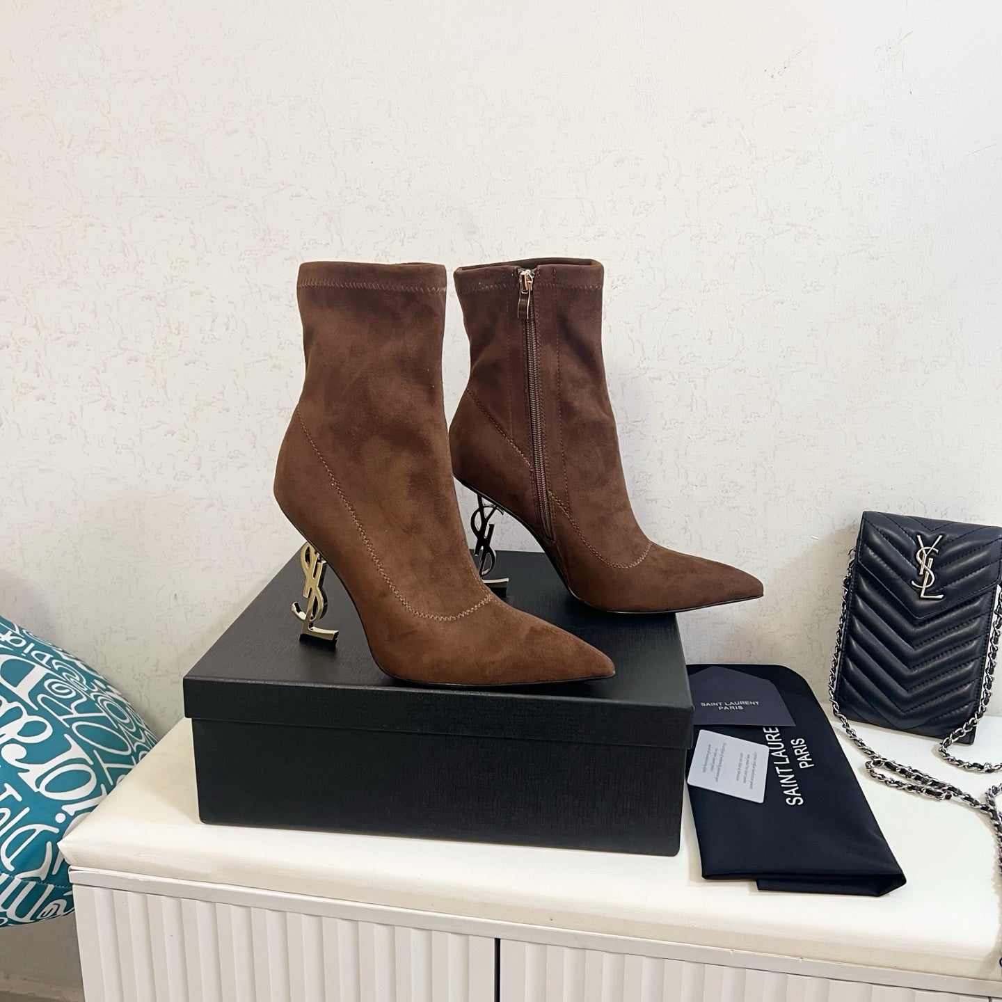 YSL 2025 Opyum 110mm Heel Ankle Boot Brown Suede 575010