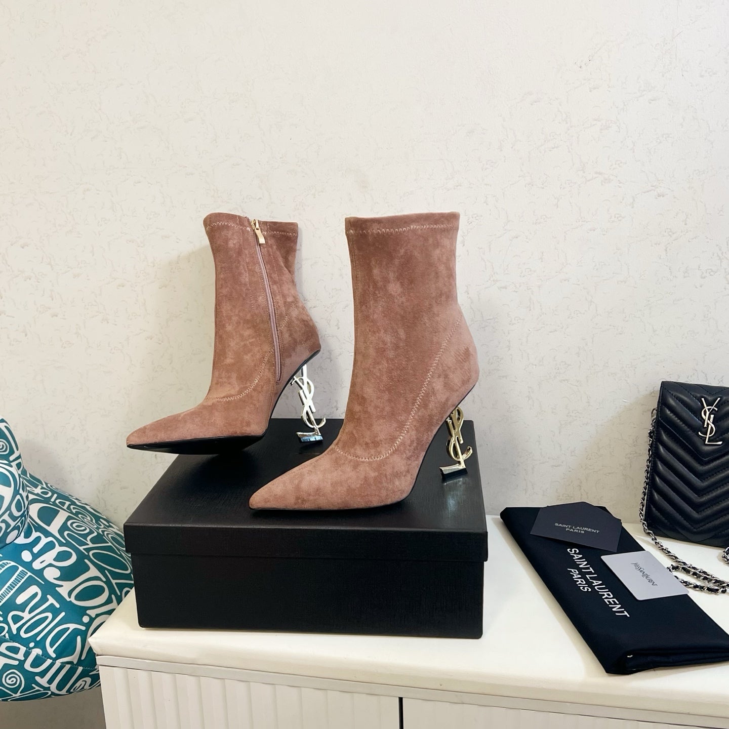 YSL 2025 Opyum 110mm Heel Ankle Boot Light Brown Suede 575012