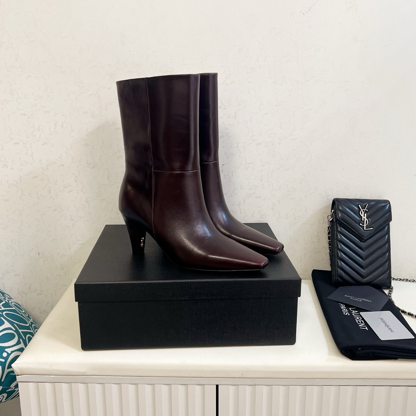 YSL 2025 Short Boot Dark Burgundy Calfskin 575013