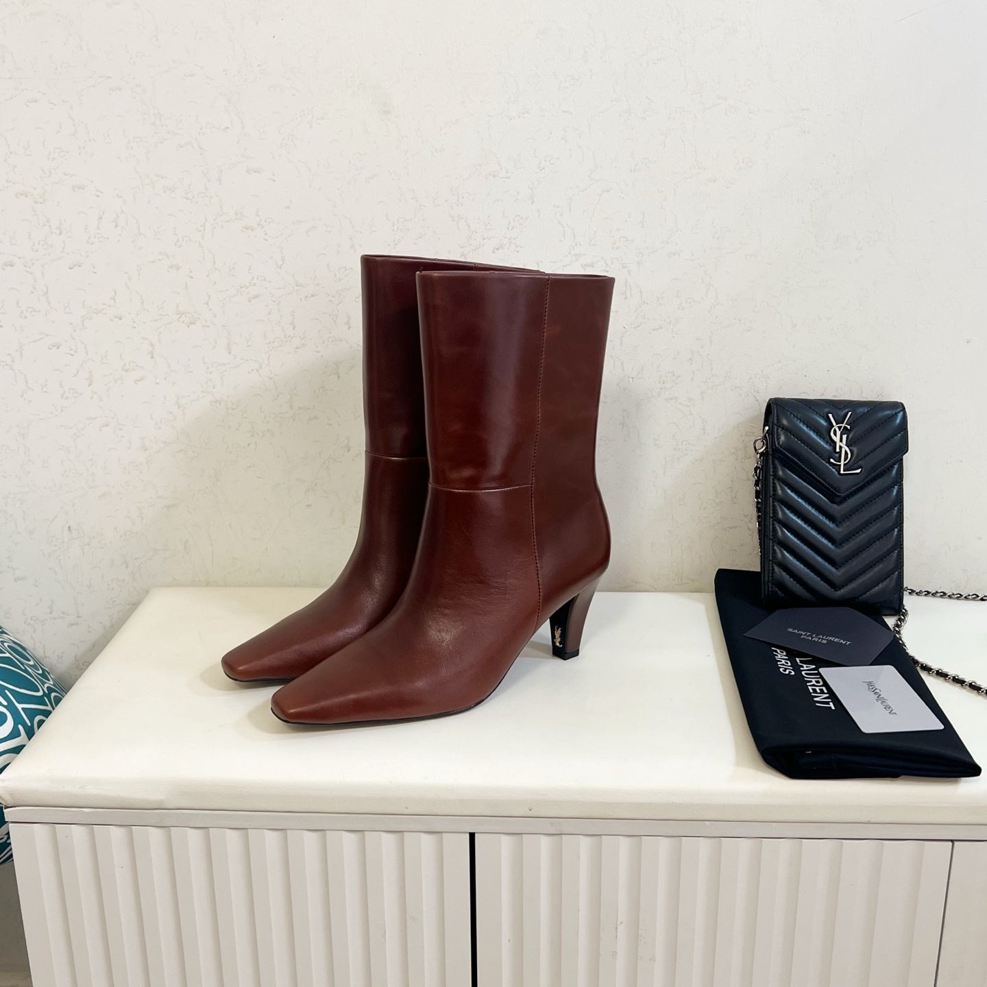 YSL 2025 Short Boot Brown Calfskin 575015