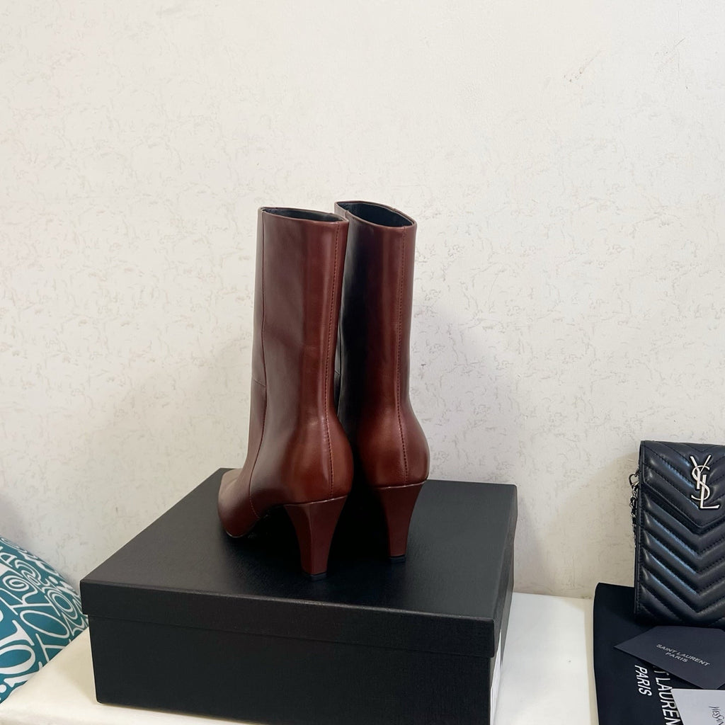 YSL 2025 Short Boot Brown Calfskin 575015
