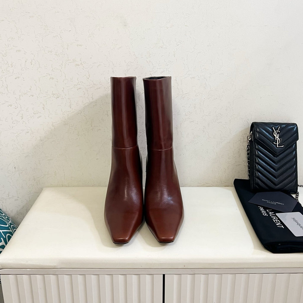 YSL 2025 Short Boot Brown Calfskin 575015