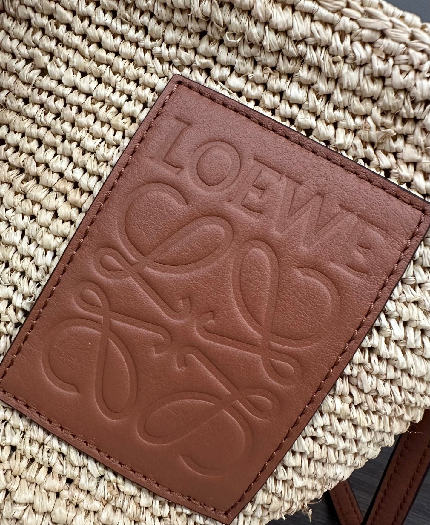 Loewe Slit Pochette Beige Raffia Brown Calfskin