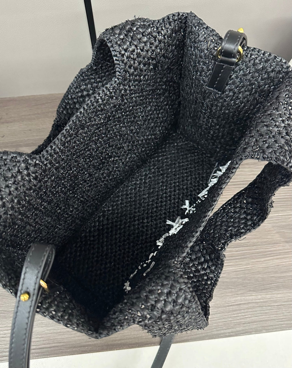 Loewe Small Font Tote Black Raffia