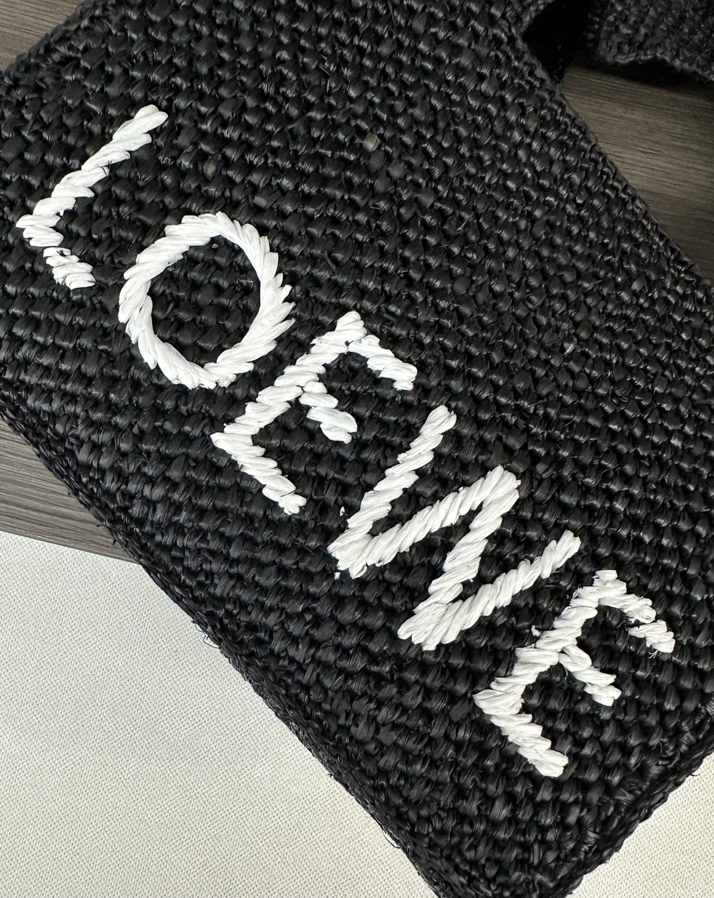 Loewe Small Font Tote Black Raffia