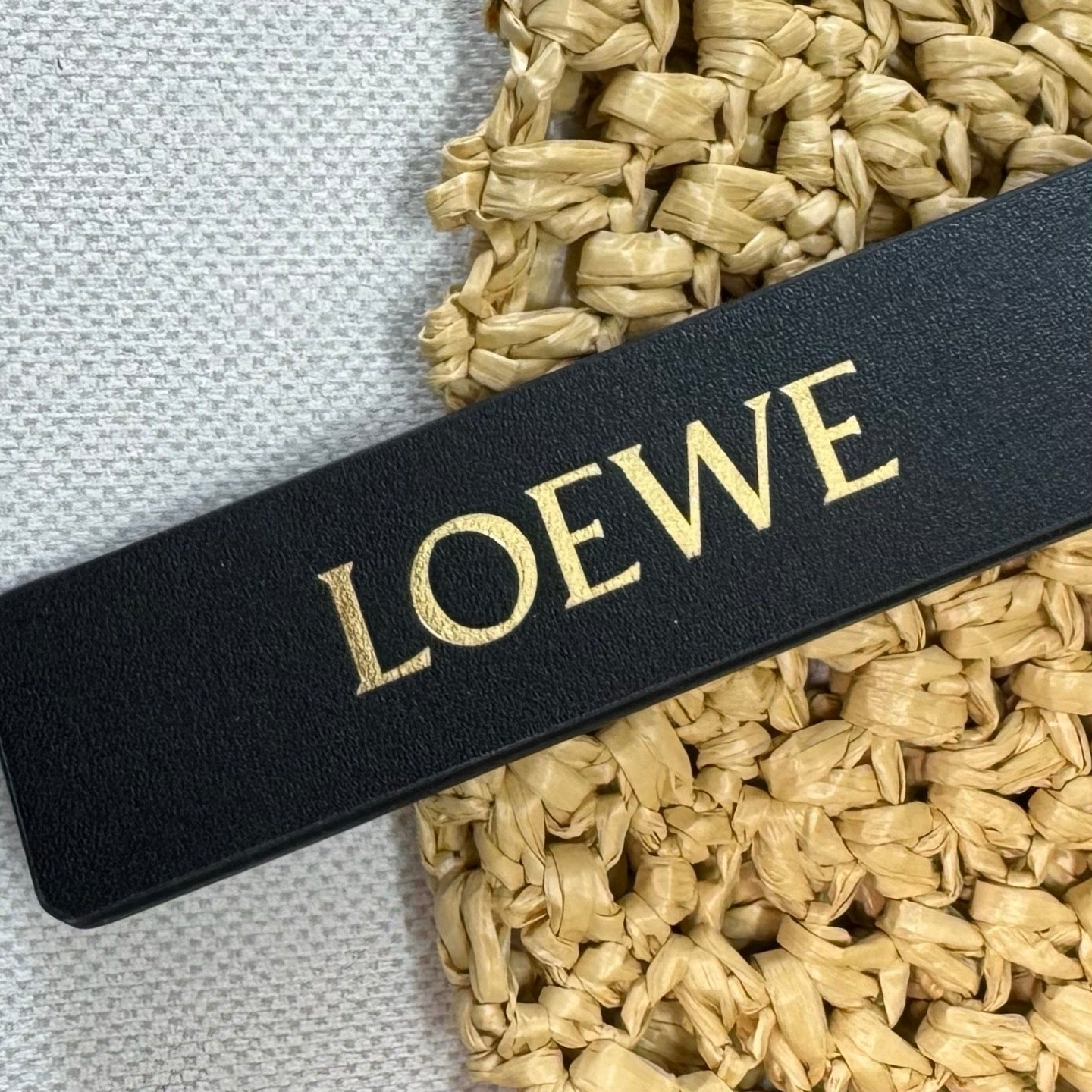 Loewe Punch Hole Hobo Straw Bag Black Calfskin Beige Raffia