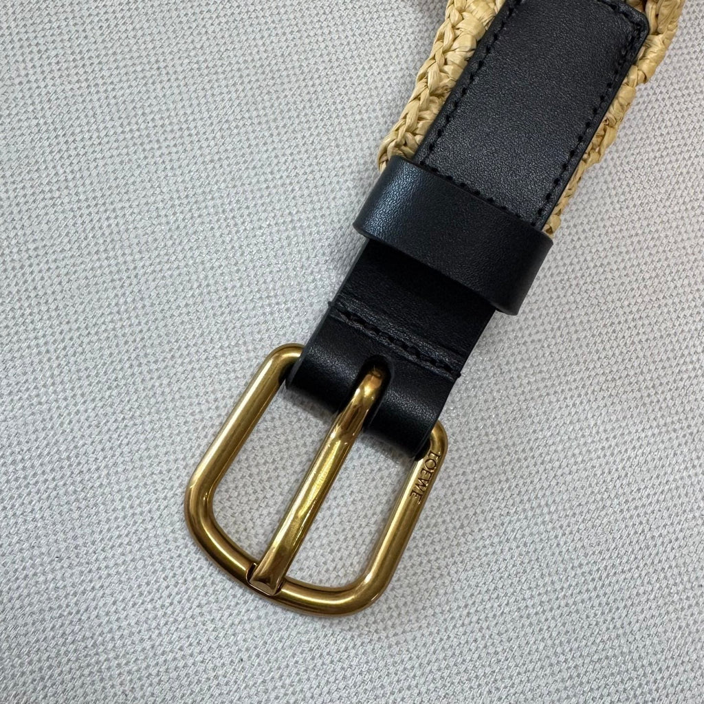 Loewe Punch Hole Hobo Straw Bag Black Calfskin Beige Raffia