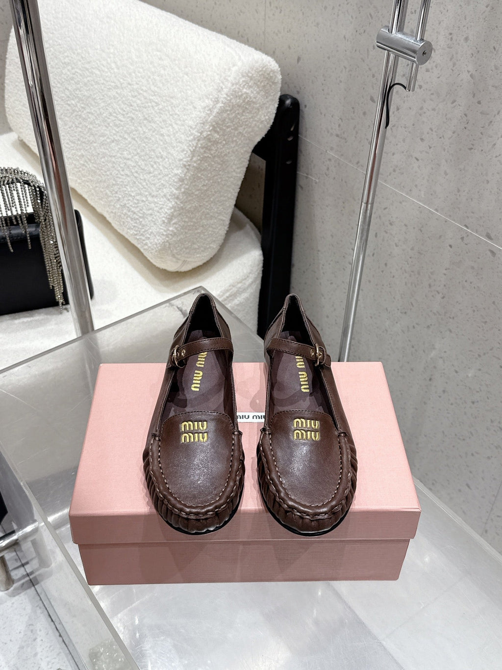 Miumiu 25 Mary Jane Loafer Brown Chocolate Cowhide 552428