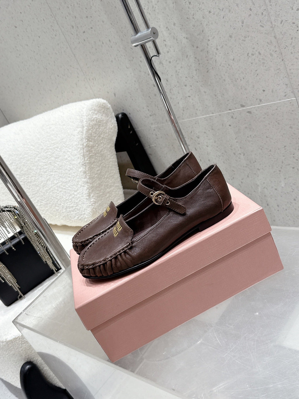 Miumiu 25 Mary Jane Loafer Brown Chocolate Cowhide 552428