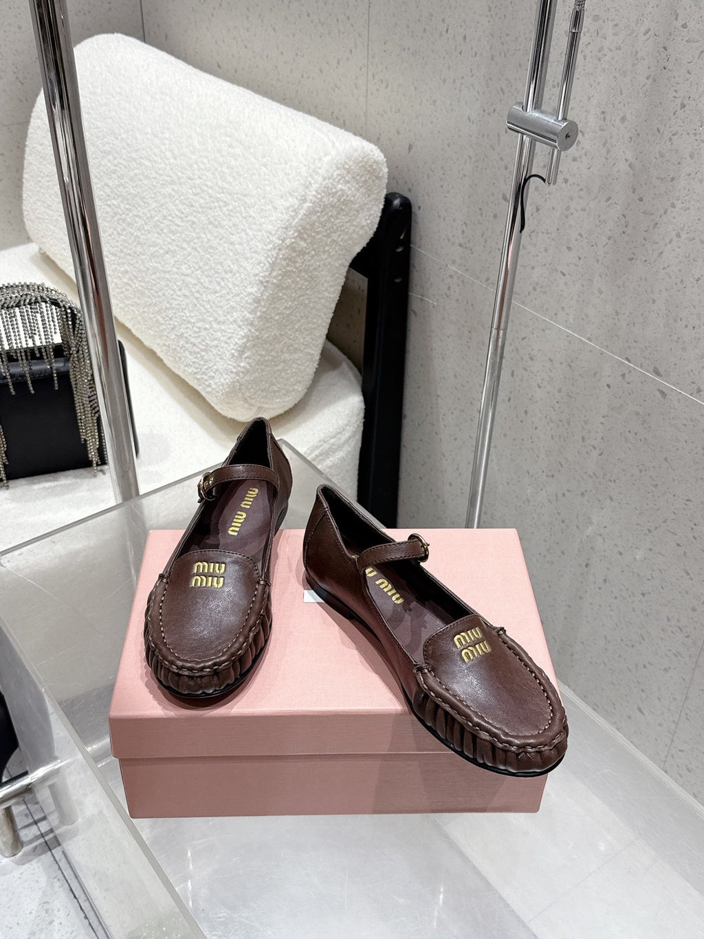 Miumiu 25 Mary Jane Loafer Brown Chocolate Cowhide 552428