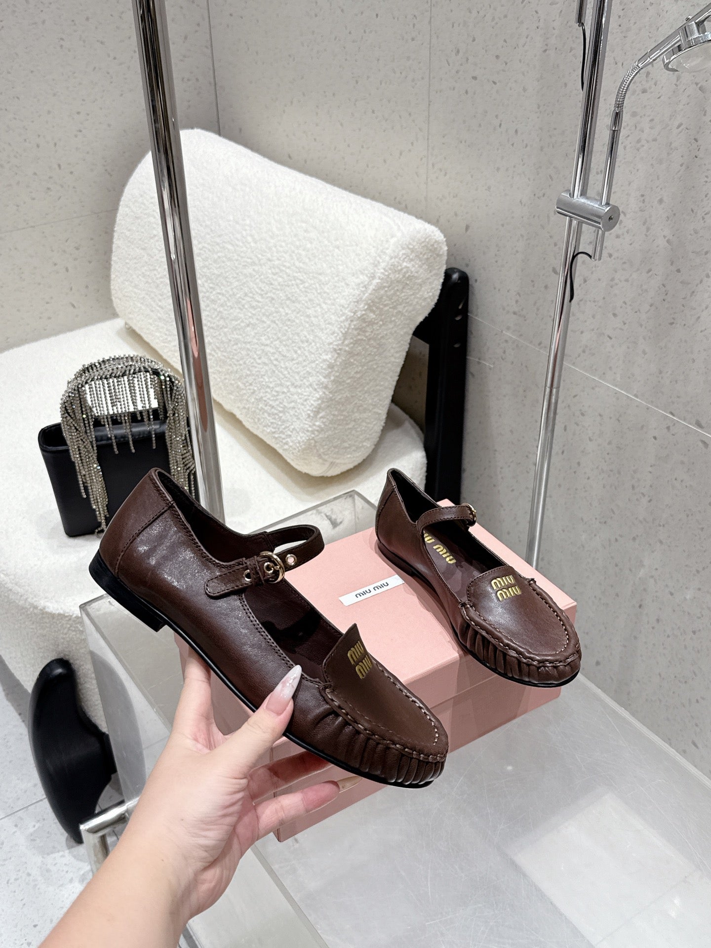 Miumiu 25 Mary Jane Loafer Brown Chocolate Cowhide 552428