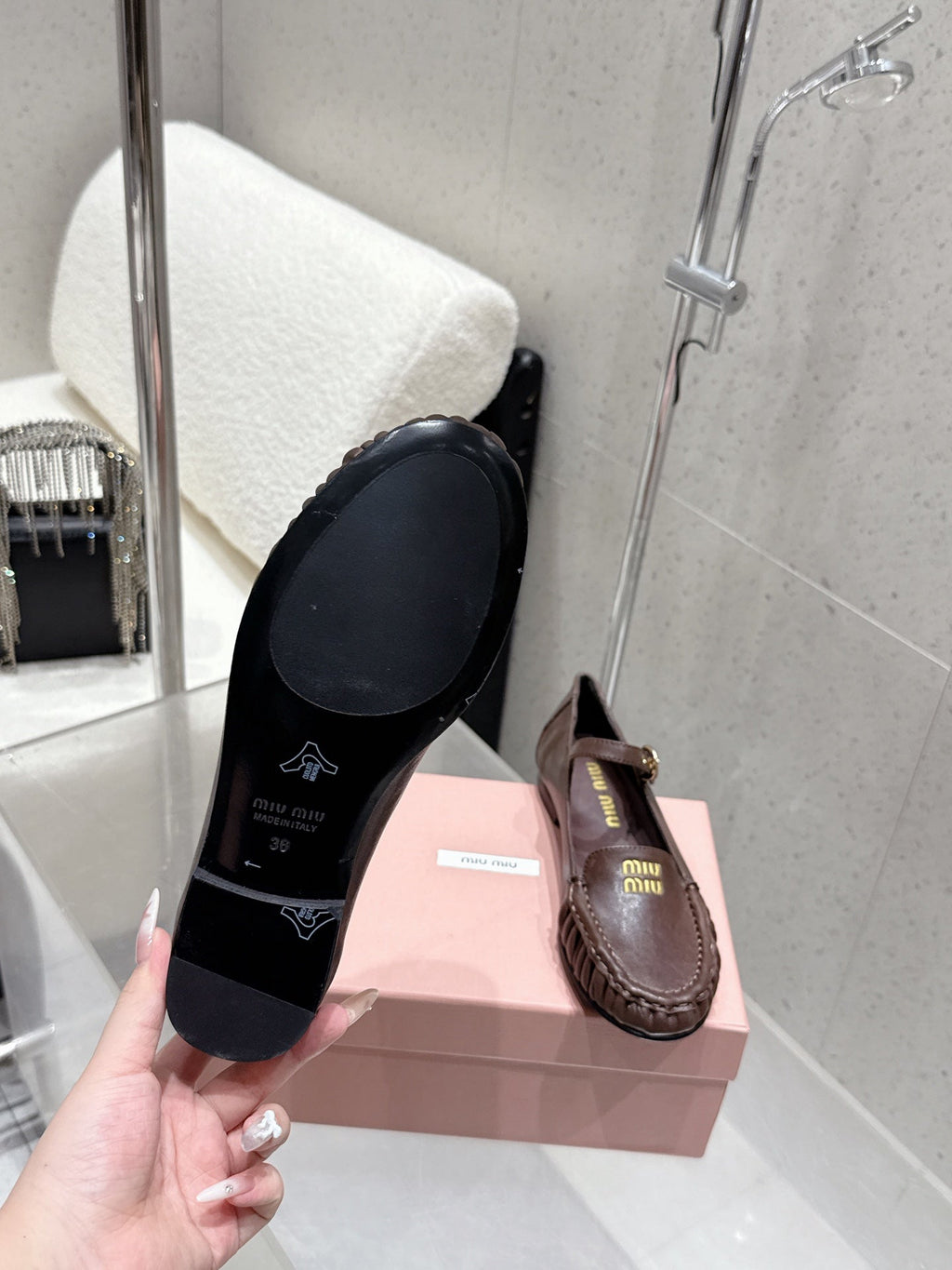 Miumiu 25 Mary Jane Loafer Brown Chocolate Cowhide 552428