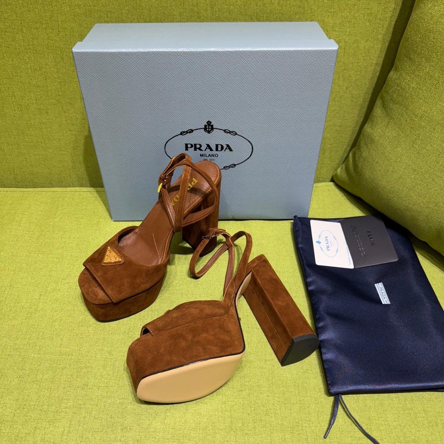 Prada 25 AW Platform Sandals Brown Suede 564119