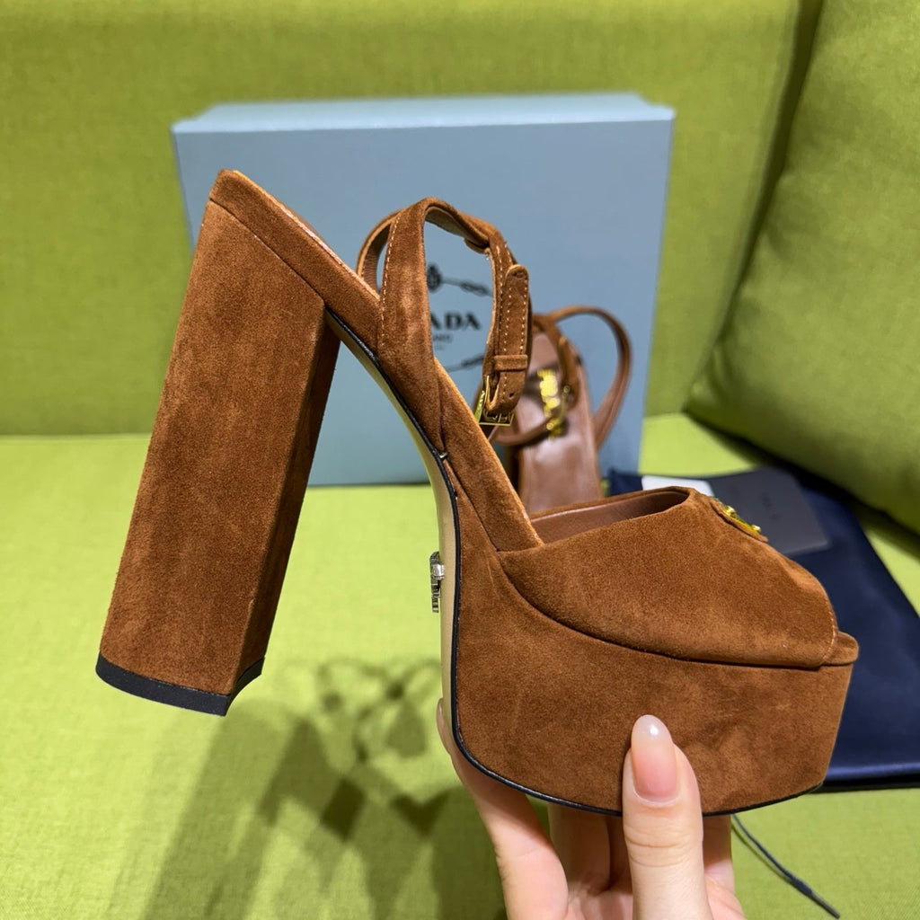 Prada 25 AW Platform Sandals Brown Suede 564119