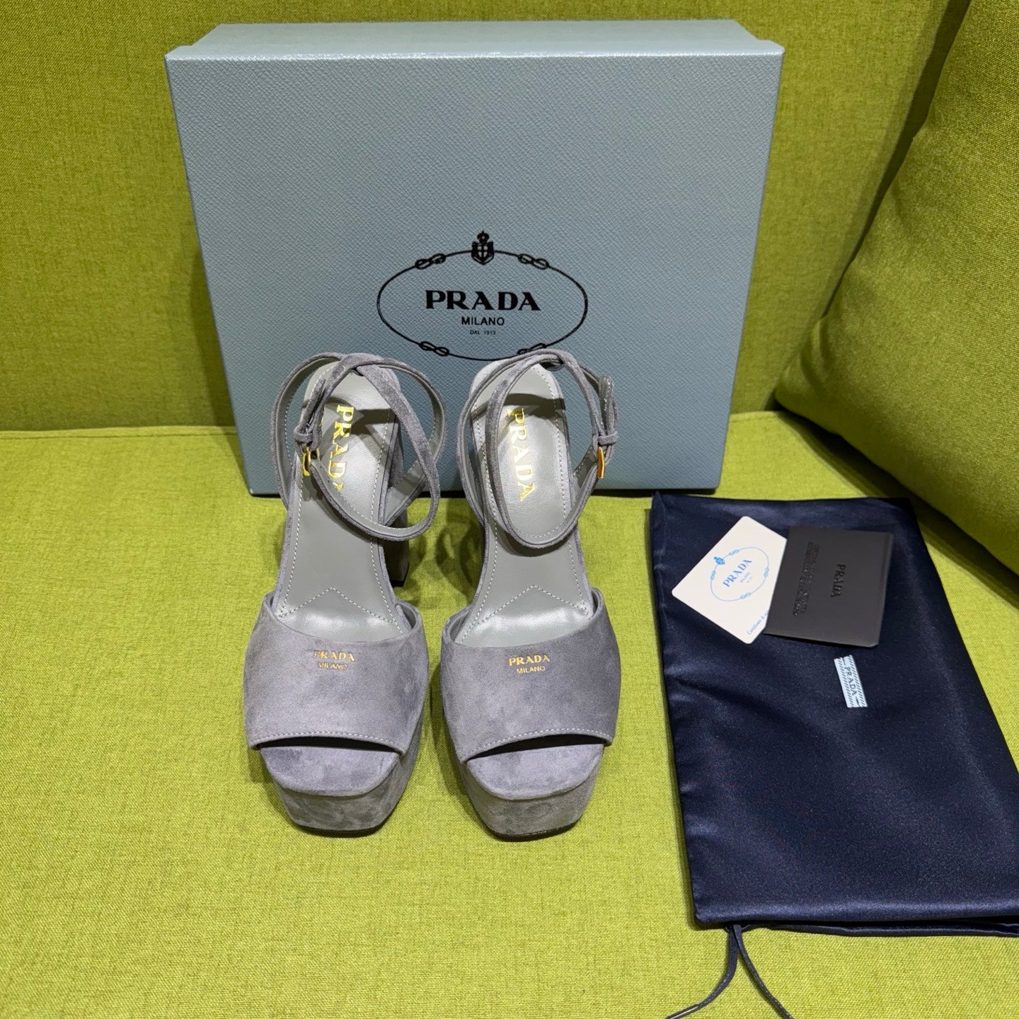 Prada 25 AW Platform Sandals Grey Suede 564118