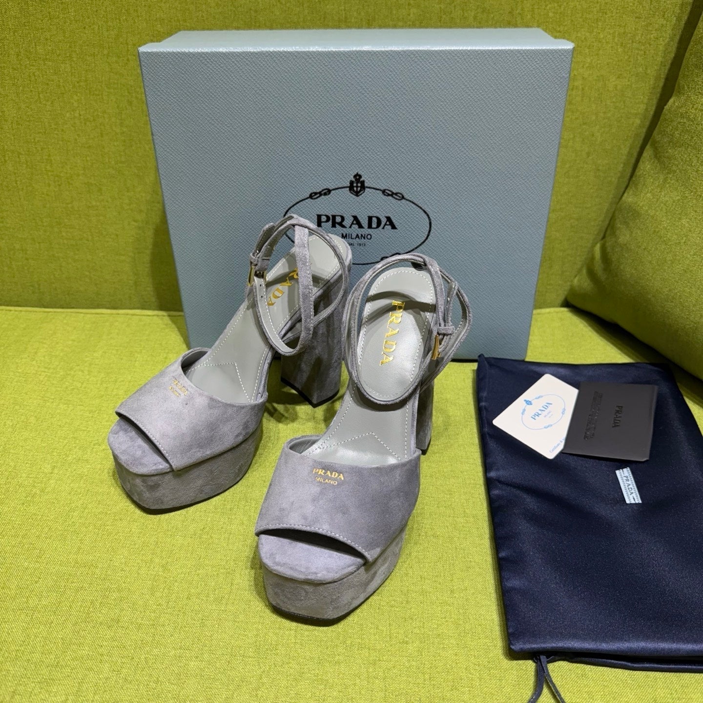 Prada 25 AW Platform Sandals Grey Suede 564118