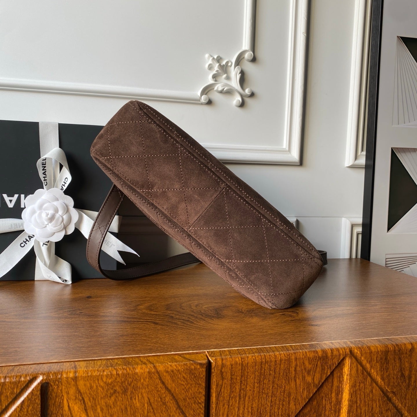 Chanel 2025 Messenger Bag 30cm Brown Suede Gold Hardware 321011