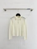 Miumiu 2025 Beaded Collar Long-Sleeve Knit Sweate Wool