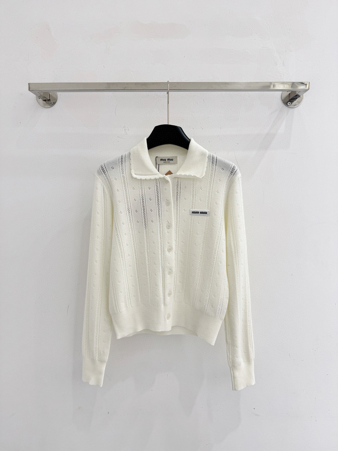 Miumiu 2025 Knit Cardigan White and Gray Wool