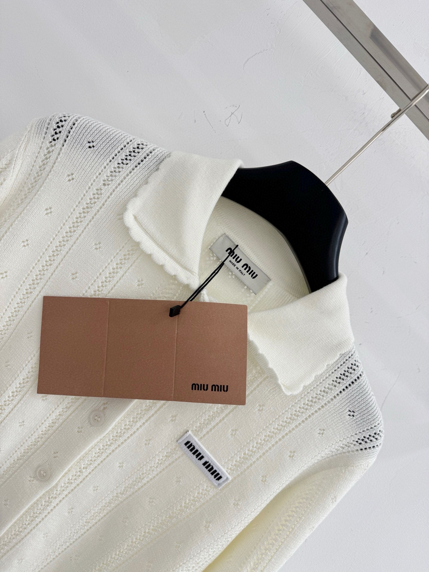 Miumiu 2025 Knit Cardigan White and Gray Wool