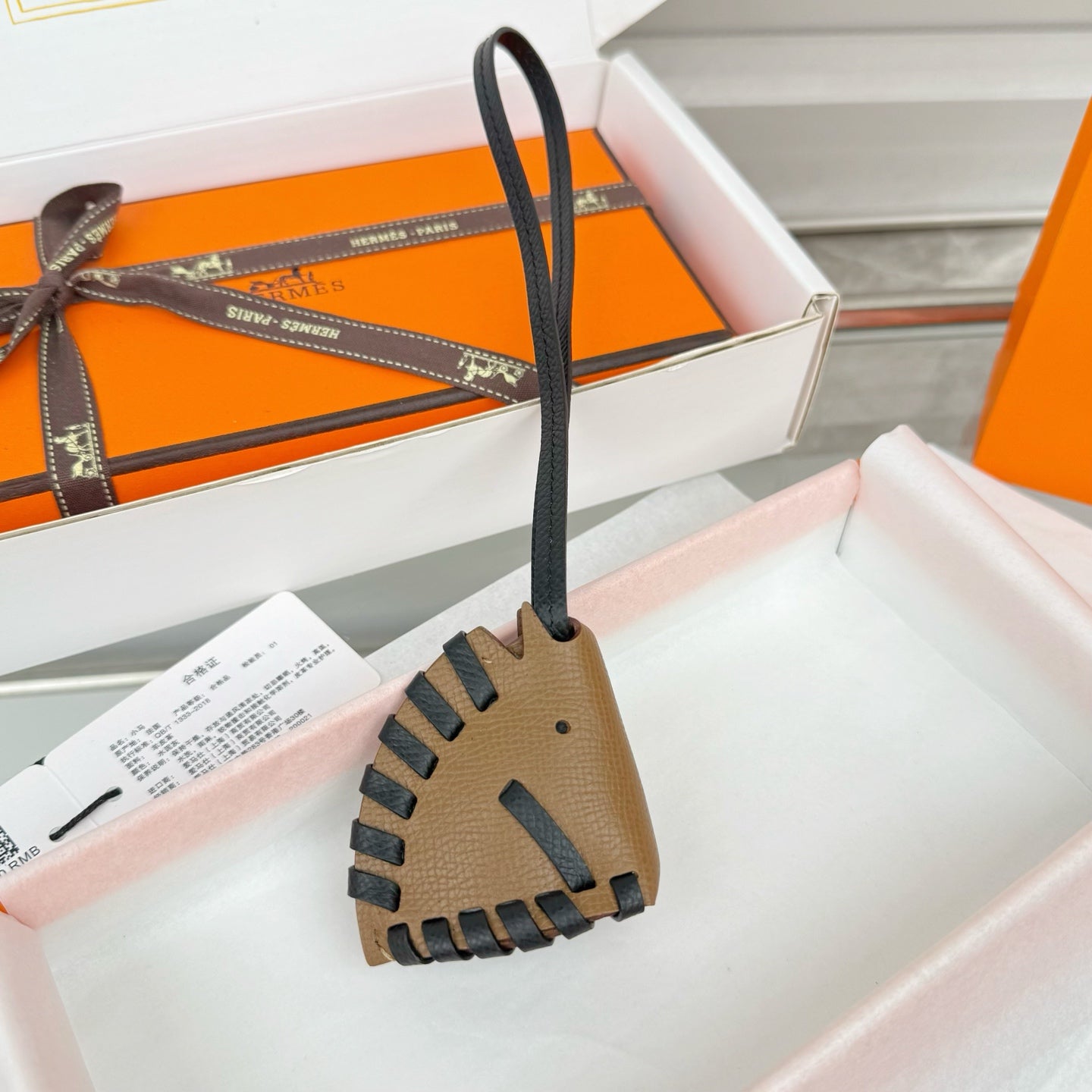 HM Horse Head Charm Brown Black Calfskin