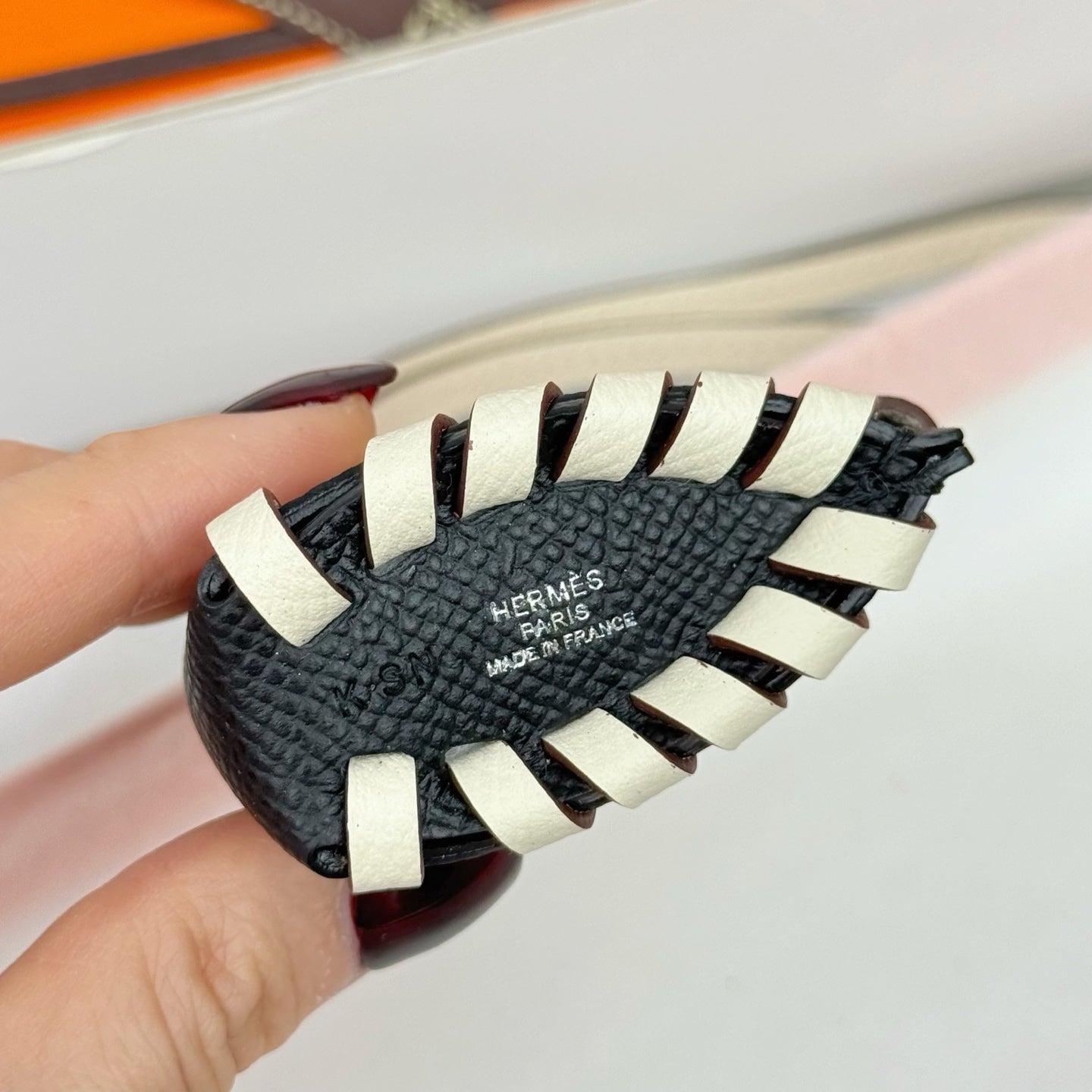 HM Horse Head Charm Black White Calfskin