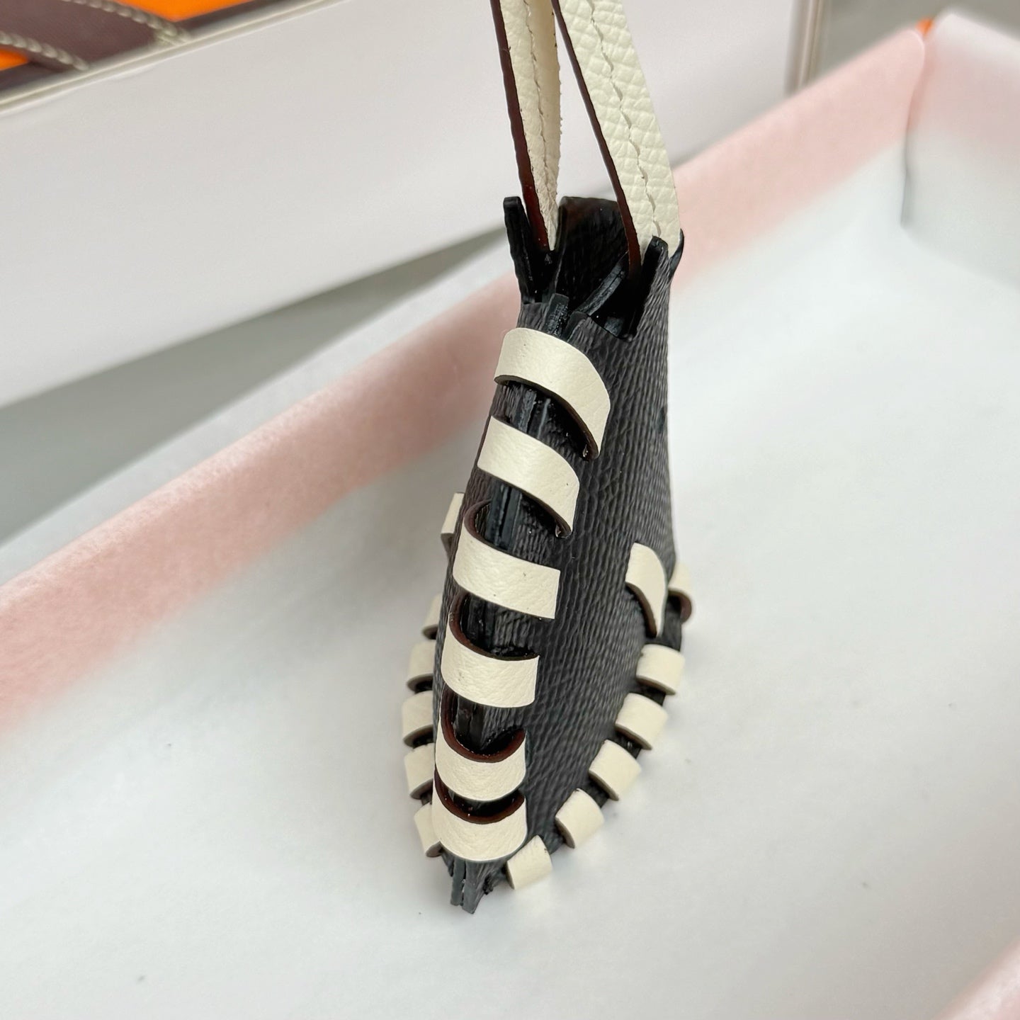 HM Horse Head Charm Black White Calfskin