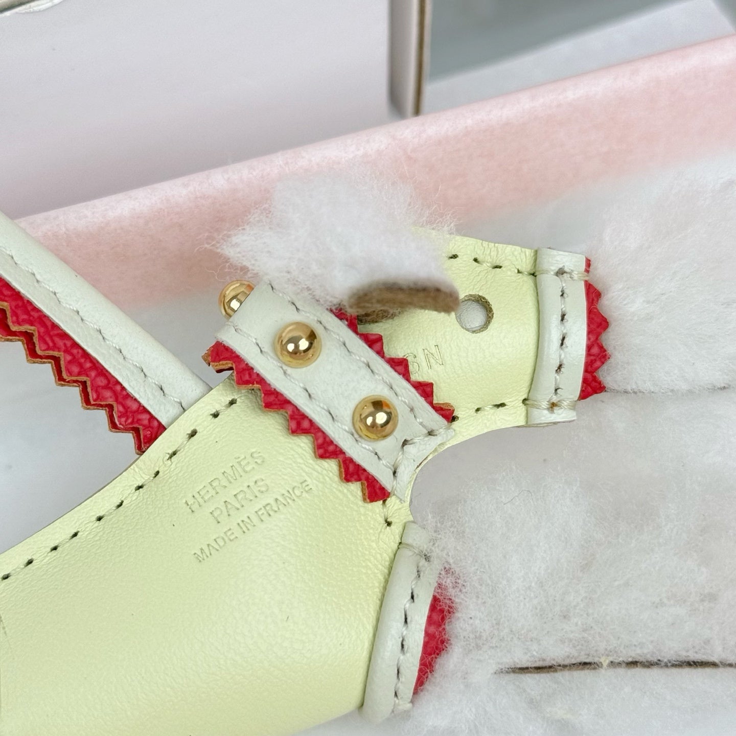 HM Budy Puppy Pendant Charm White Light Yellow Wool Cowhide