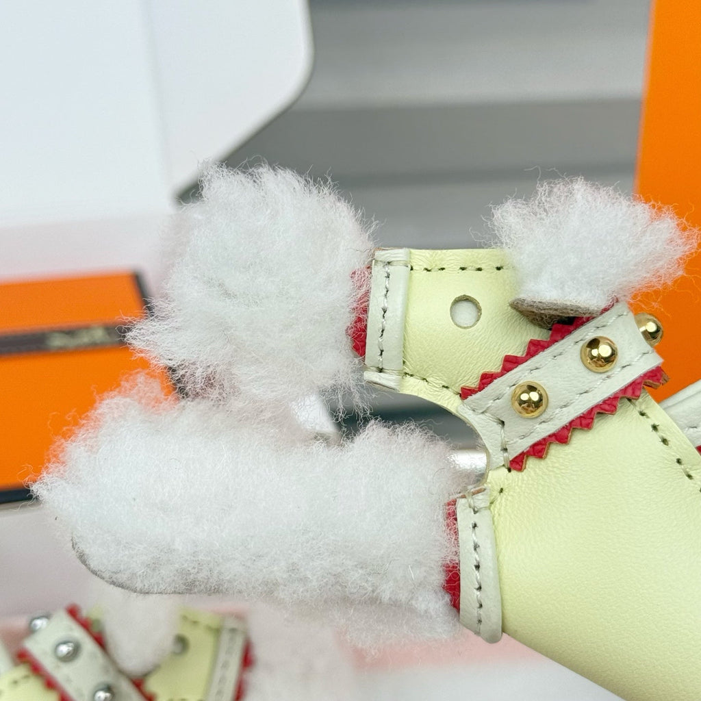 HM Budy Puppy Pendant Charm White Light Yellow Wool Cowhide