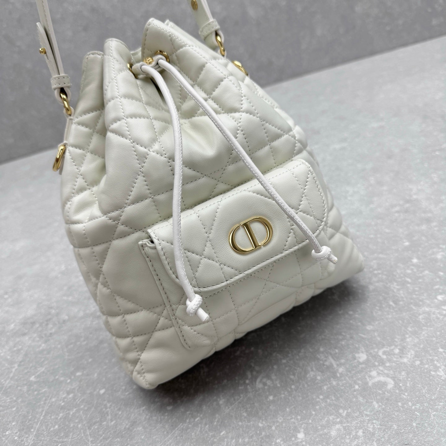 Dior 2025 Coconut Bucket Bag 25cm White Lambskin