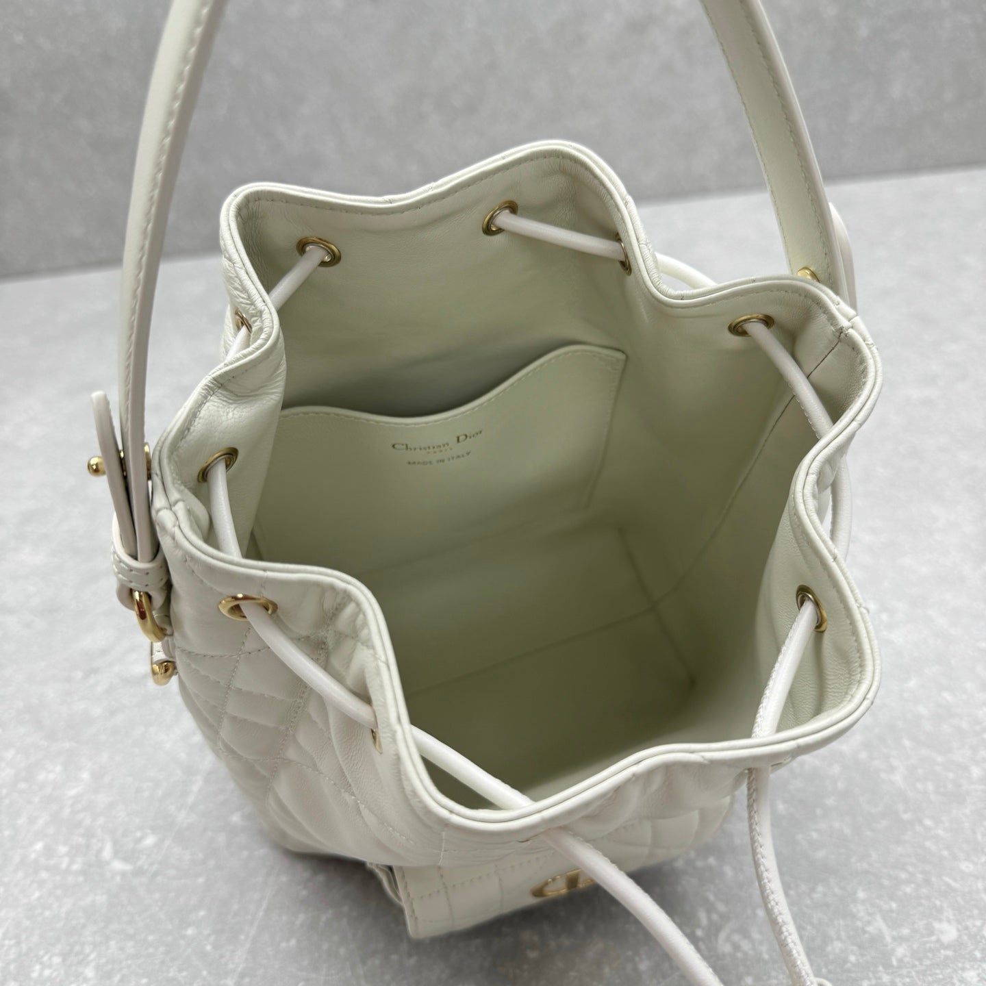 Dior 2025 Coconut Bucket Bag 25cm White Lambskin