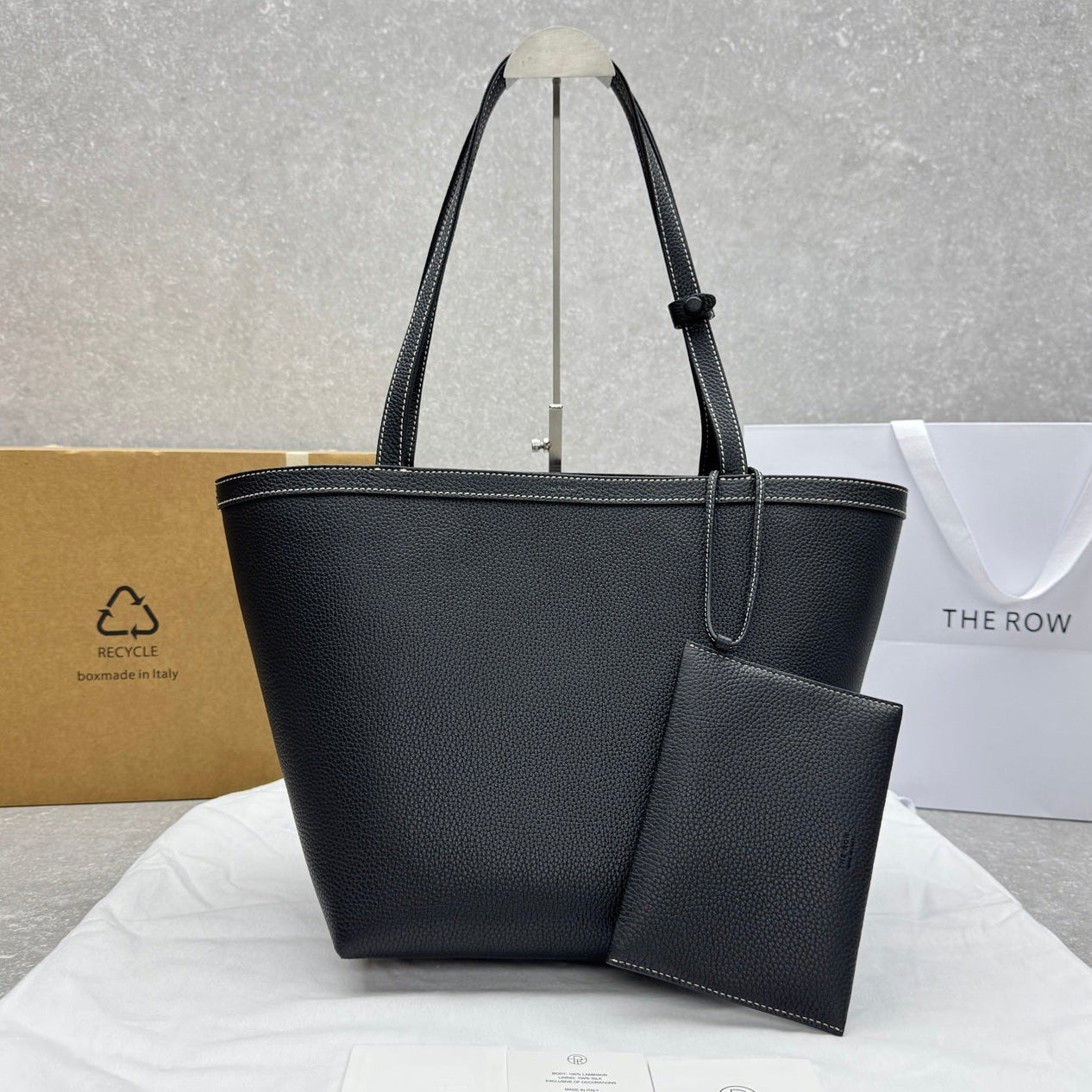 The Row 2025 Park Tote Stitch Bag Black 30cm Leather