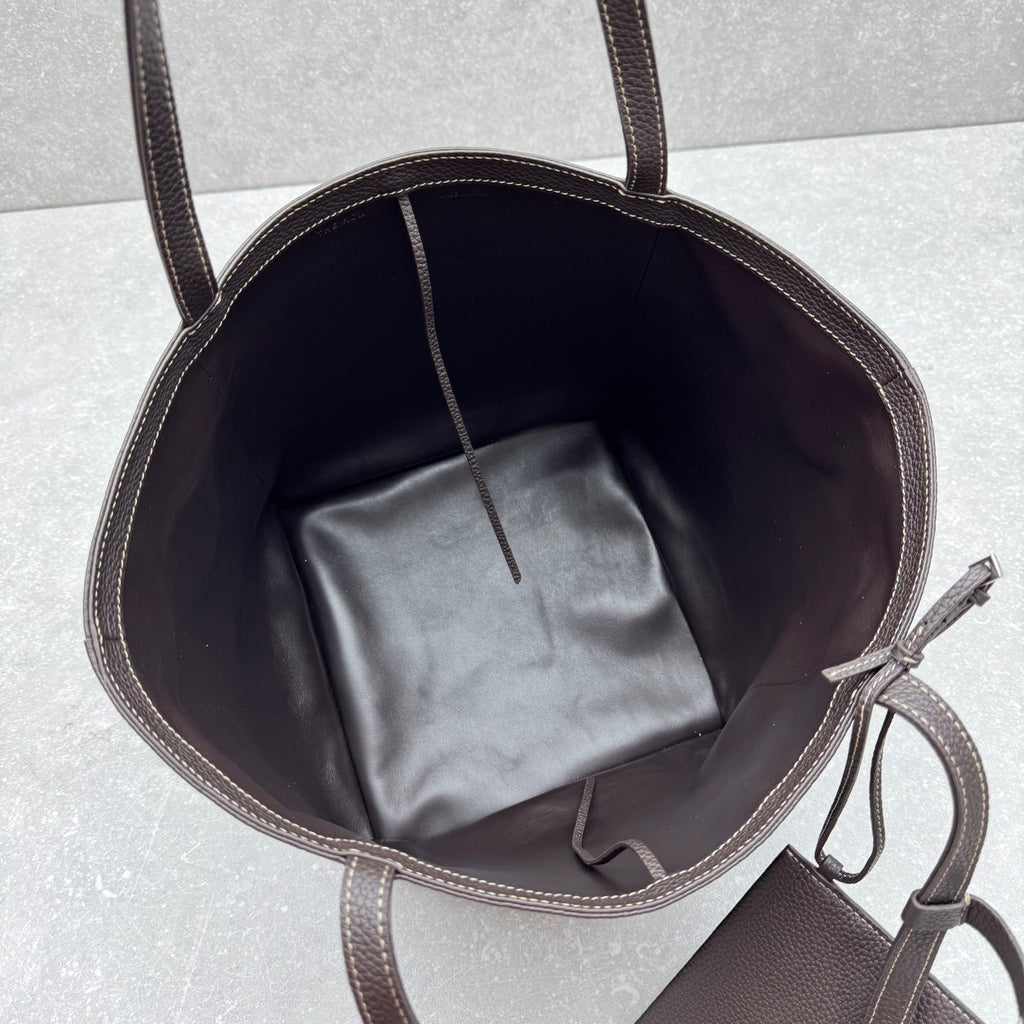 The Row 2025 Park Tote Stitch Bag Dark Brown 30cm Leather