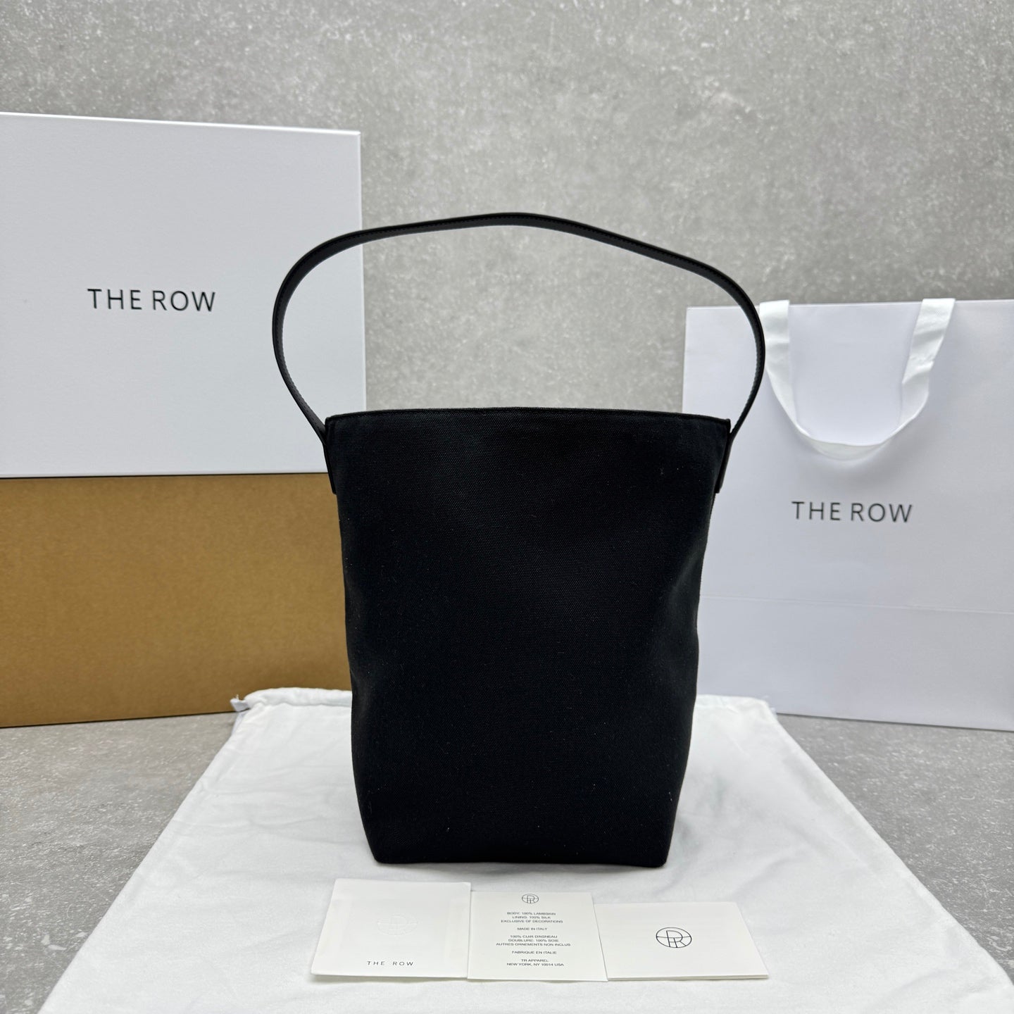 The Row 2025 N/S Park Tote Bag 30cm Black Leather Canvas