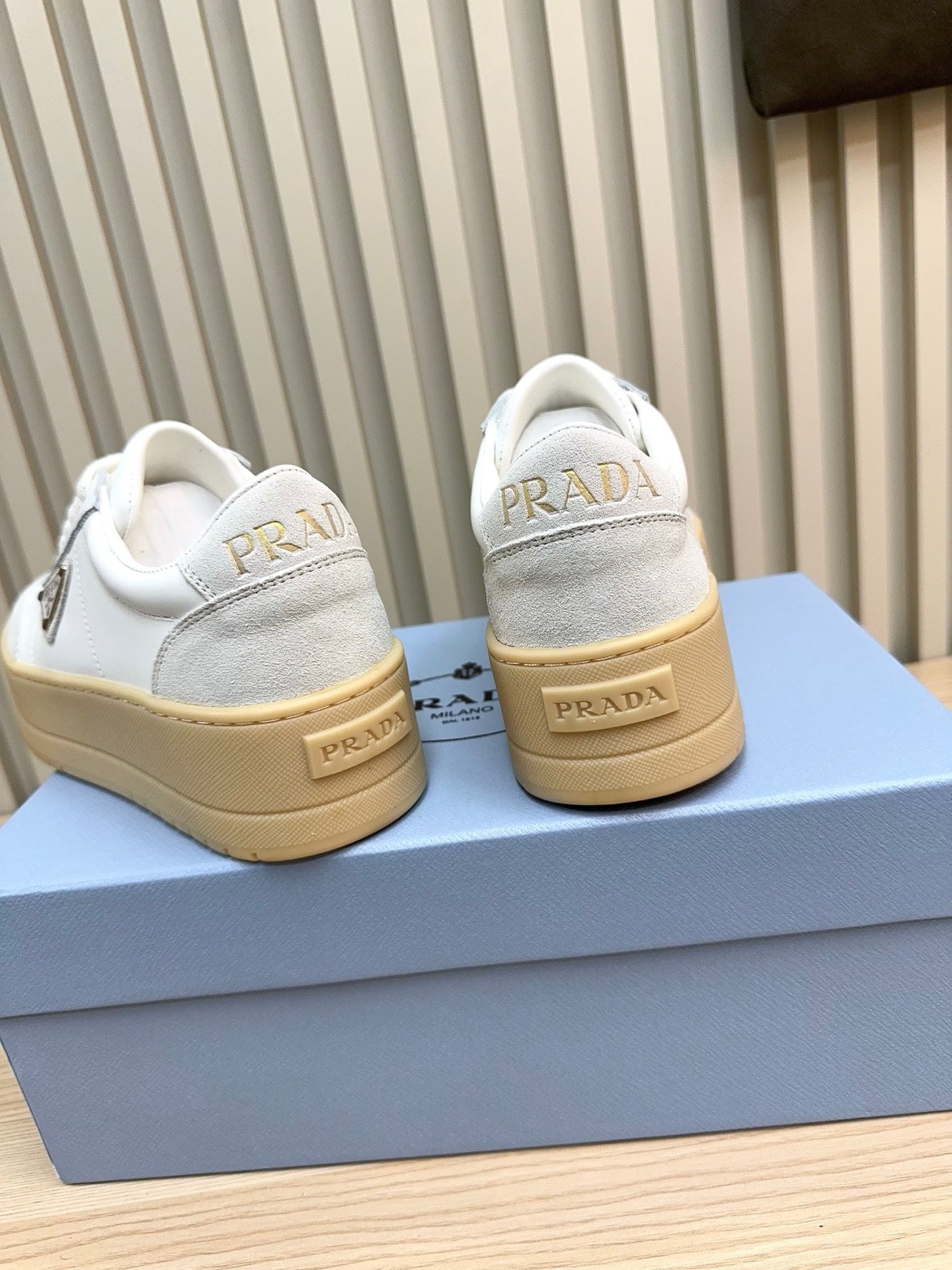 Prada Downtown Bold Light Grey White Nappa Leather & Suede 564144