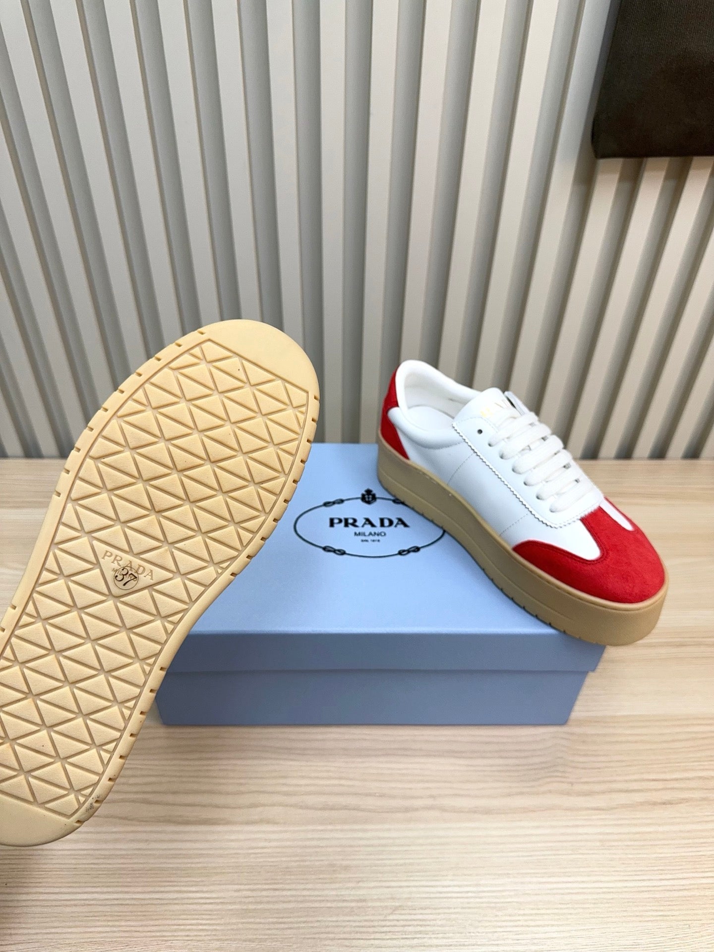 Prada Downtown Bold Red White Nappa Leather & Suede 564145