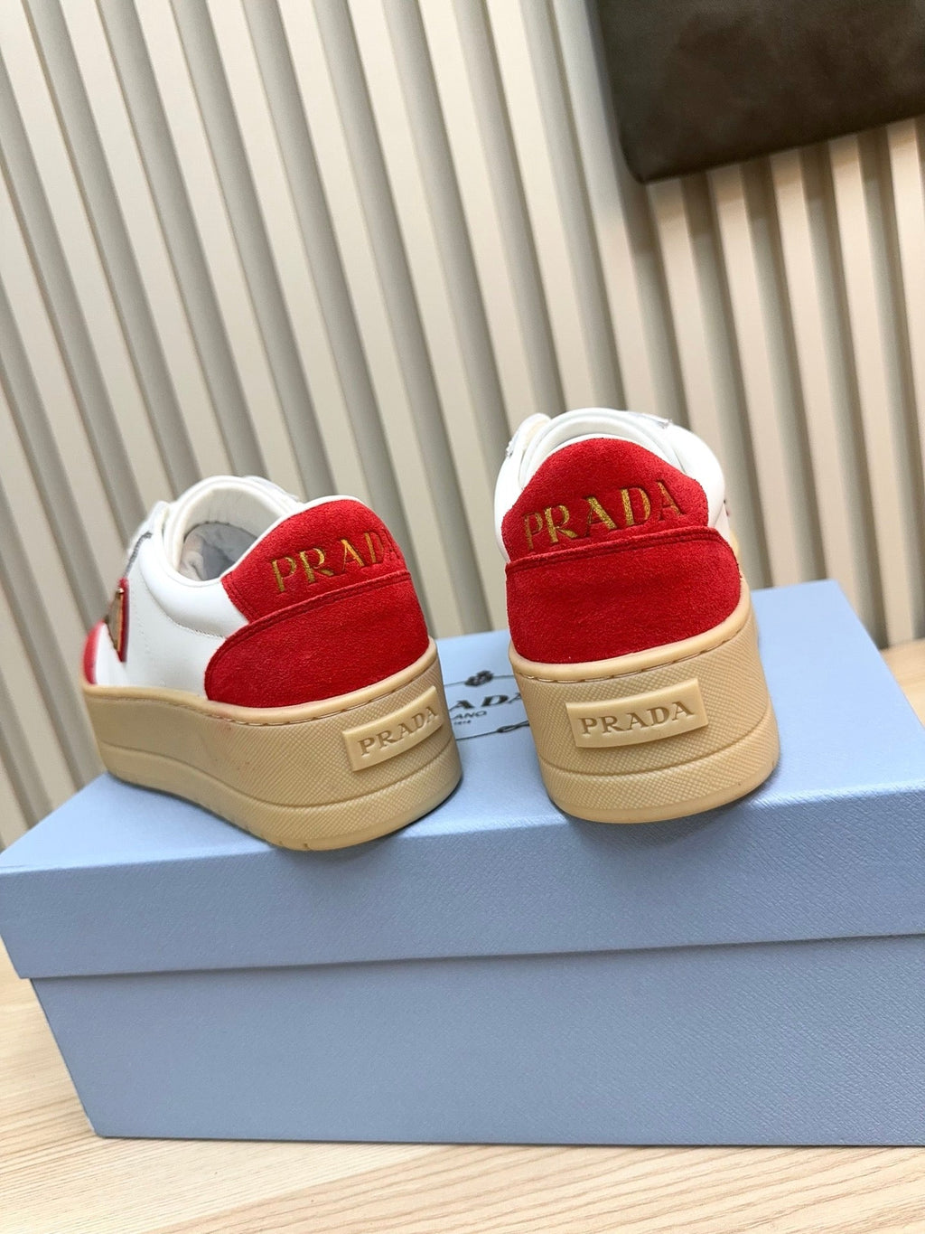 Prada Downtown Bold Red White Nappa Leather & Suede 564145