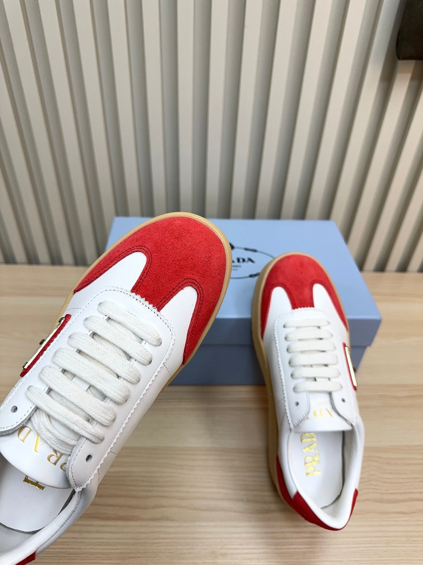 Prada Downtown Bold Red White Nappa Leather & Suede 564145