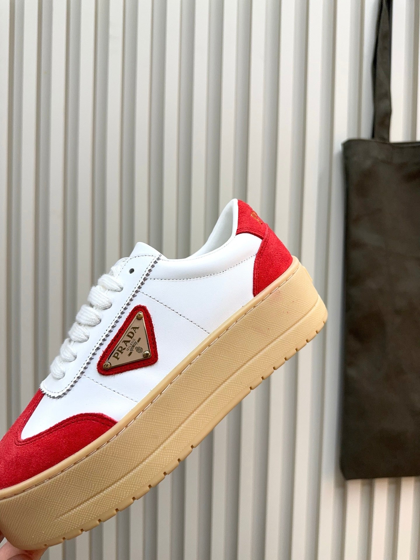 Prada Downtown Bold Red White Nappa Leather & Suede 564145