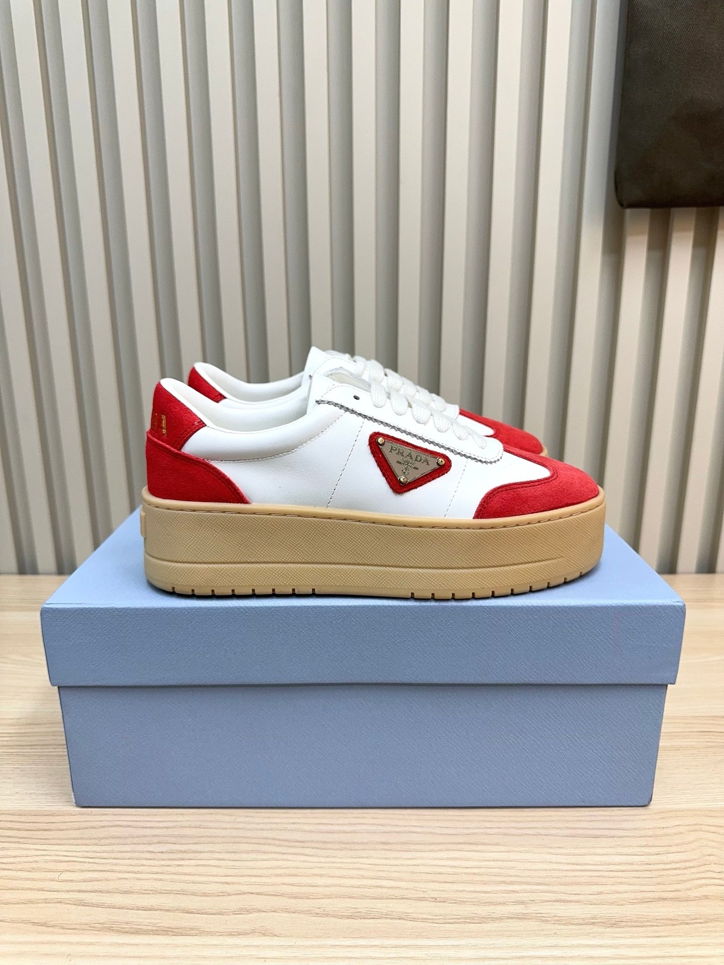 Prada Downtown Bold Red White Nappa Leather & Suede 564145