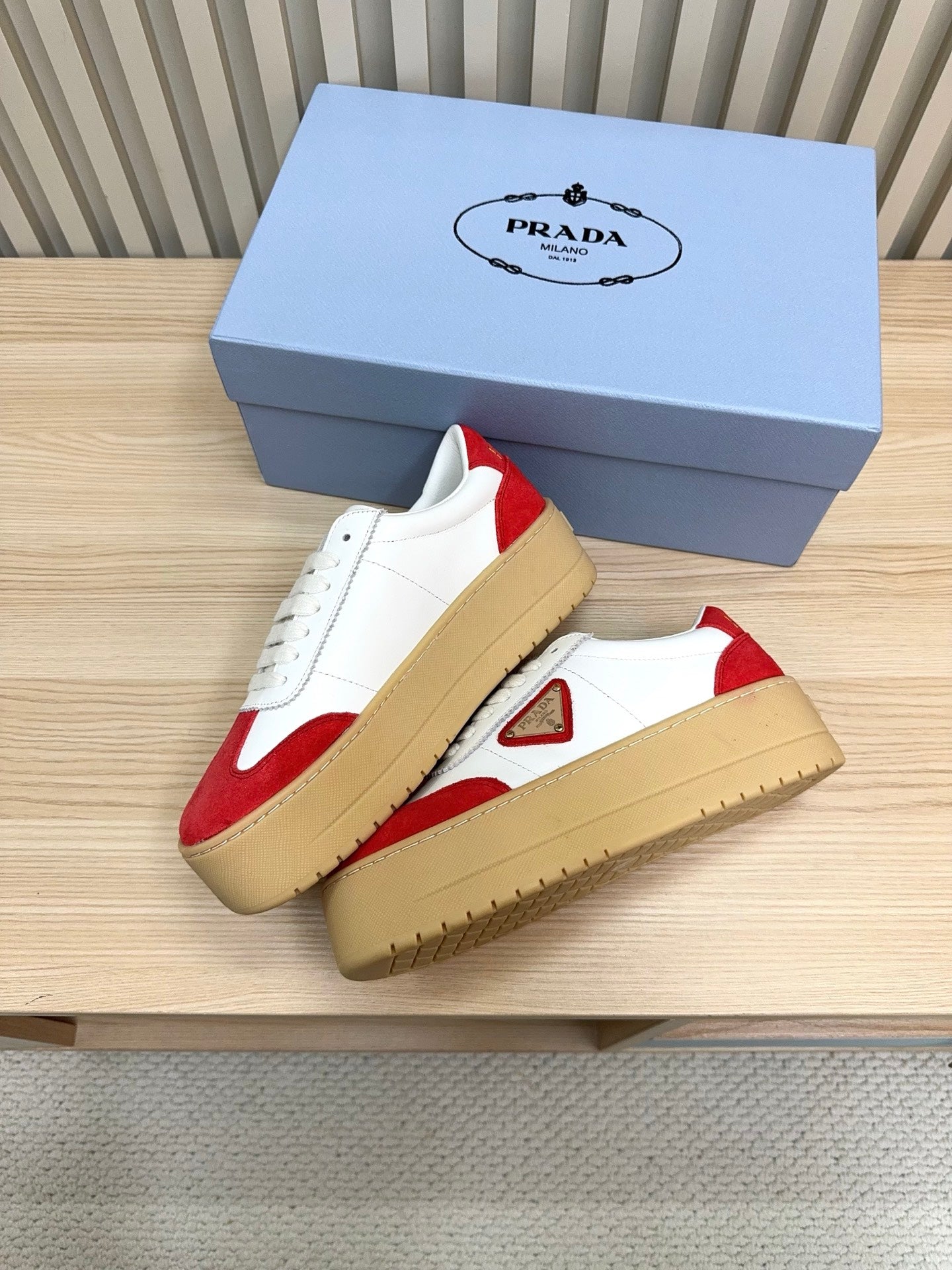 Prada Downtown Bold Red White Nappa Leather & Suede 564145